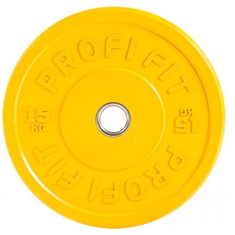 Диск для штанги каучуковый, желтый, PROFI-FIT D-51, 15 кг