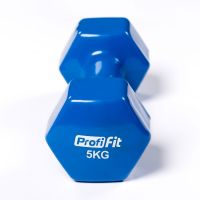 Гантель в виниловой оболочке, шестигранник PROFI-FIT 5 кг, синяя
