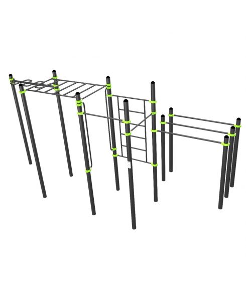 W329 Воркаут (рукоход змеевик и клас., швед стенка, 2 перекладины, брусья двойные) ZAVODSPORTA